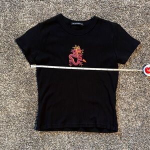 Brandy Melville Black Near-Crop Tee with Pink Dragon